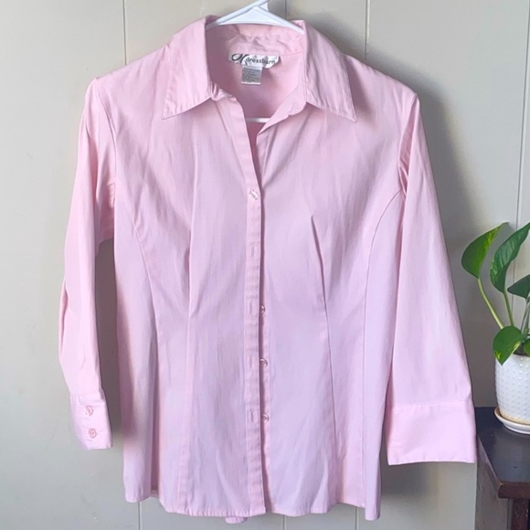 Dress Barn pastel pink fitted button down no iron collared shirt S - Picture 1 of 2